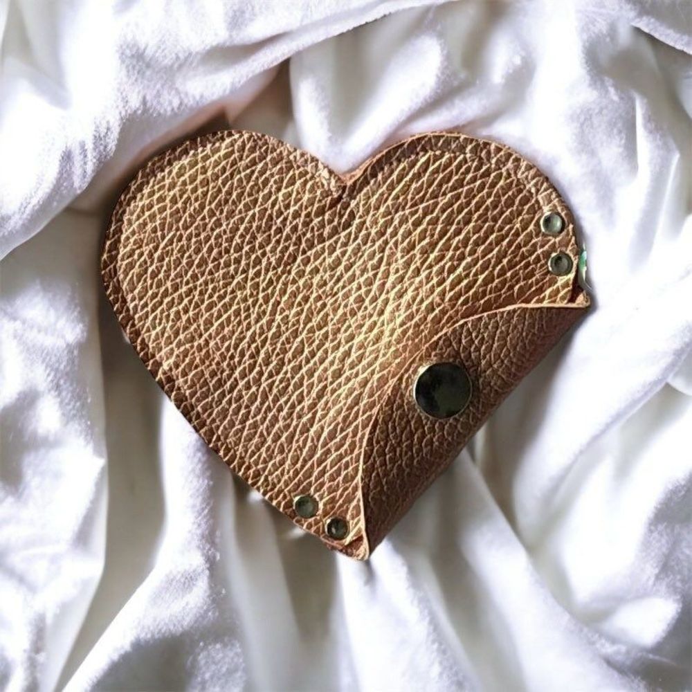 Pink Leather Heart Pouch | Coin purse with Snap